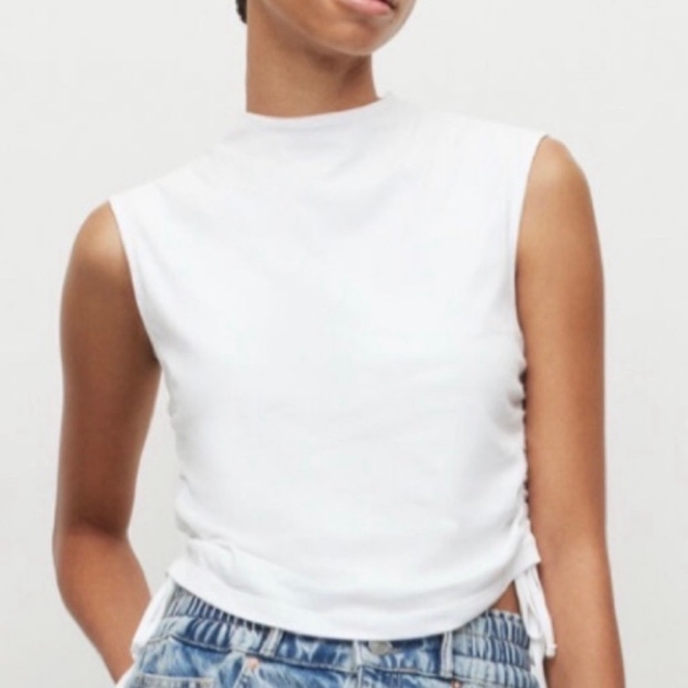 AllSaints White Sleeveless Side-Tie Crewneck Tank